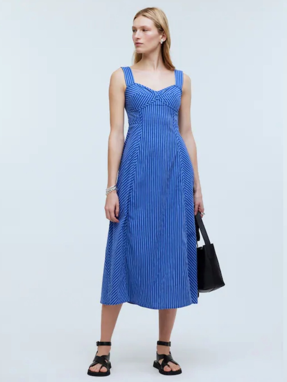 Madewell Sweetheart Sleeveless Midi Dress in Pure Blue Stripe
